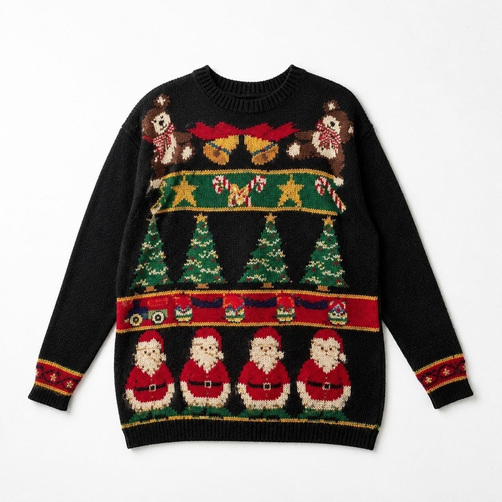 Marisa Christina Vintage Christmas Sweater Women Size XL Black Cottagecore Santa